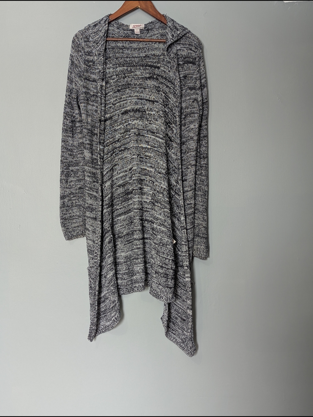 Arizona Jeans‎ Women's Gray Marled Open-Front Hooded Cardigan Sweater